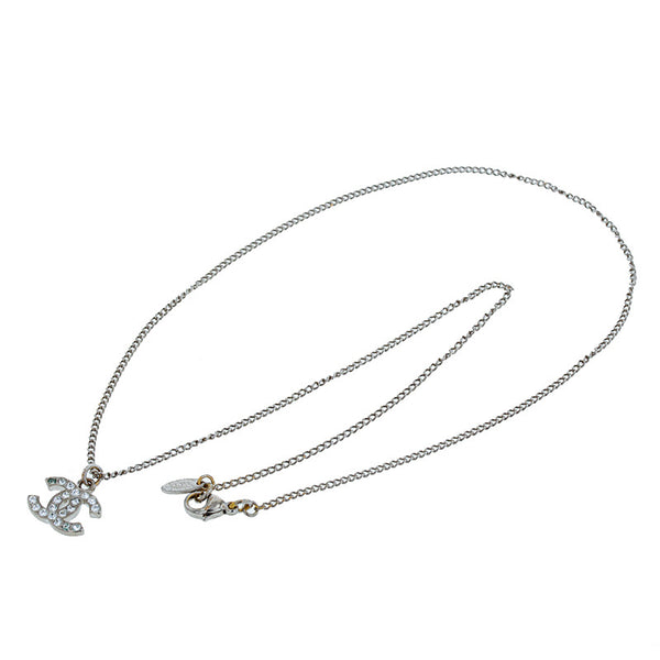 シャネル シルバー メタル ココマーク ラインストーン ネックレス レディース CHANEL 【中古】