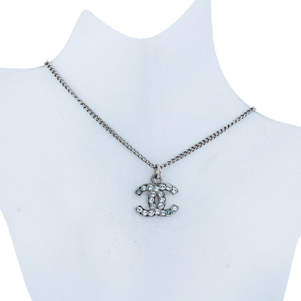 シャネル シルバー メタル ココマーク ラインストーン ネックレス レディース CHANEL 【中古】