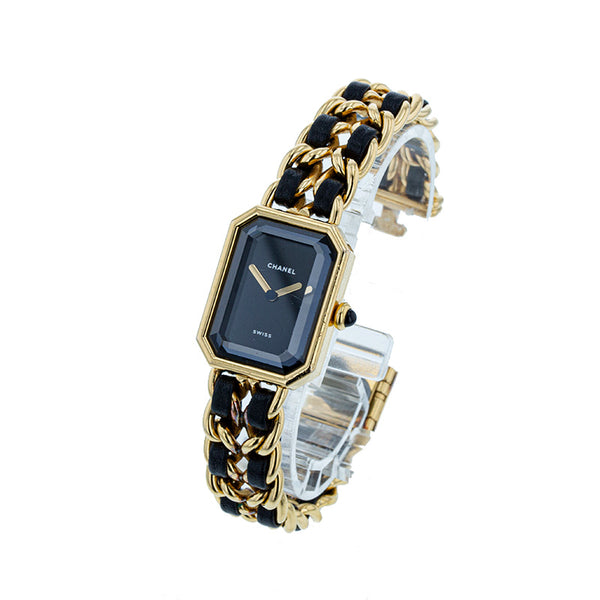 シャネル プルミエール M H0001 ゴールド ブラック メッキ レザー 腕時計 レディース CHANEL クオーツ ブラック文字盤 【中古】