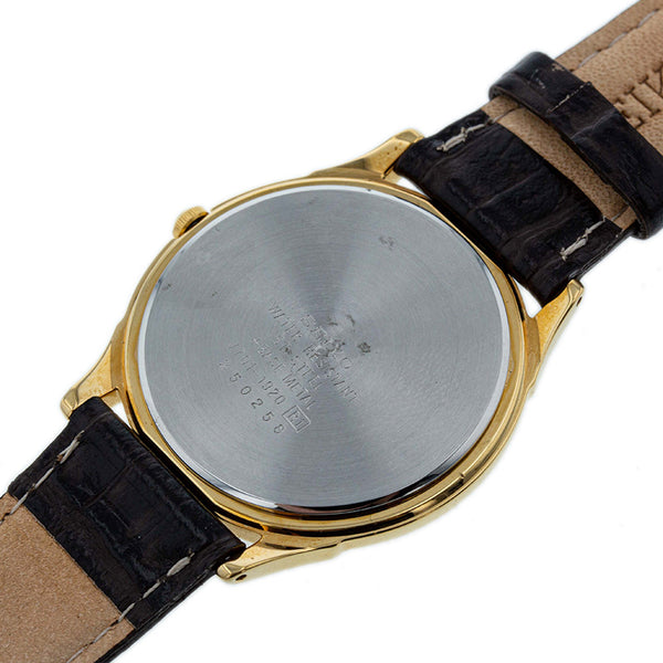 セイコー V701-1920 ブラウン ゴールド レザー ステンレススチール 腕時計 メンズ SEIKO クオーツ ゴールド文字盤 【中古】