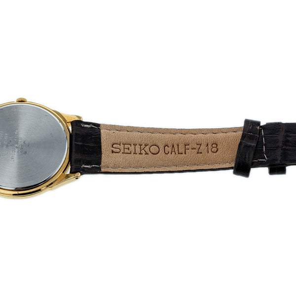 セイコー V701-1920 ブラウン ゴールド レザー ステンレススチール 腕時計 メンズ SEIKO クオーツ ゴールド文字盤 【中古】