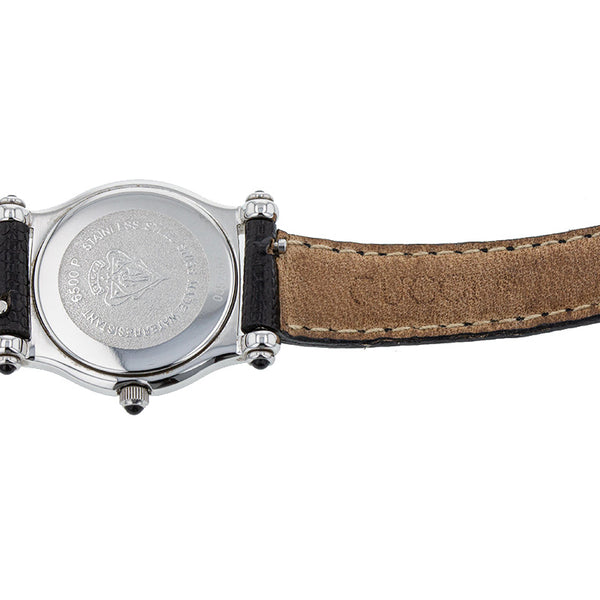 グッチ 6500P シルバー ブラック ステンレススチール レザー 腕時計 レディース GUCCI クオーツ ブラック文字盤 【中古】