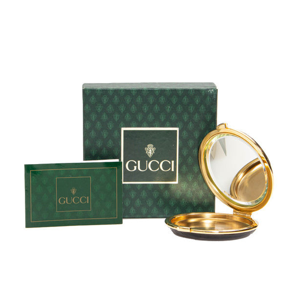 グッチ ミラー 手鏡・コンパクト ブラック ゴールド レザー レディース GUCCI 【中古】