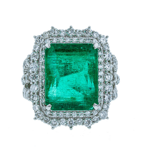 Pt900 プラチナ エメラルド8.97ct ダイヤ1.65ct リング 指輪 レディース 11号 【中古】