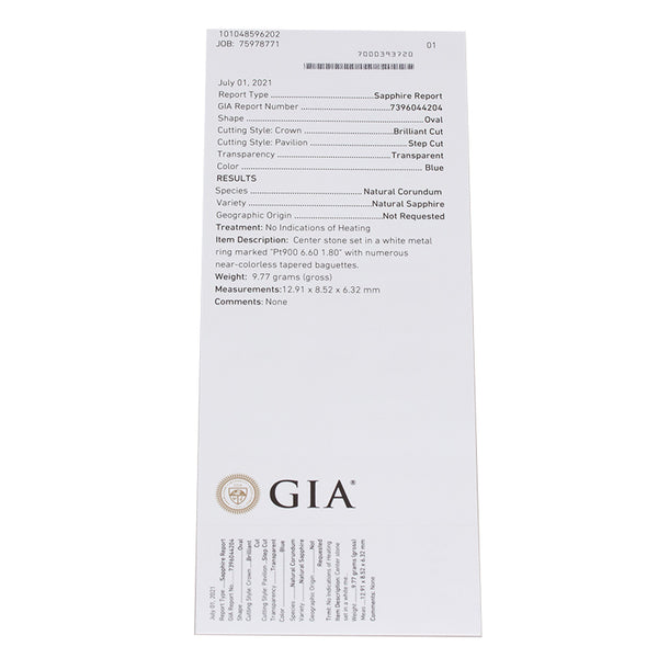 Pt900 プラチナ 非加熱サファイア6.60ct ダイヤ1.80ct リング 指輪 レディース 10.5号 【中古】