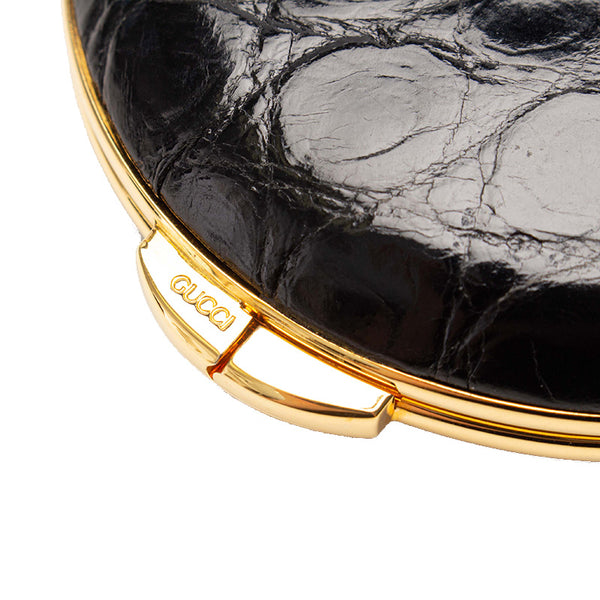 グッチ ミラー 手鏡・コンパクト ブラック ゴールド レザー レディース GUCCI 【中古】