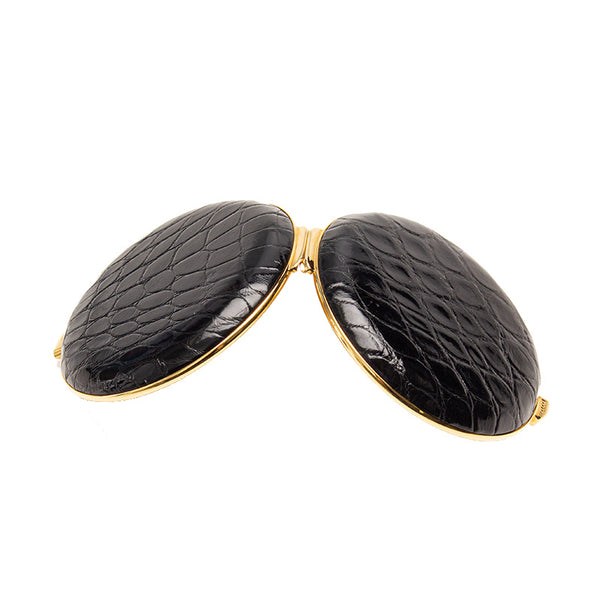 グッチ ミラー 手鏡・コンパクト ブラック ゴールド レザー レディース GUCCI 【中古】