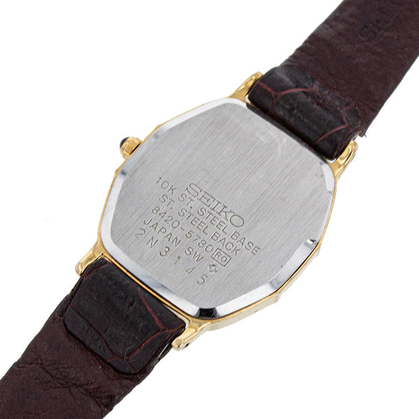セイコー 8420 5780 ゴールド ワインレッド ステンレススチール レザー 腕時計 レディース SEIKO クオーツ ゴールド文字盤 【中古】