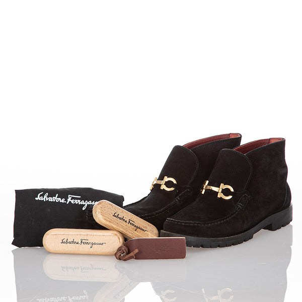 サルヴァトーレフェラガモ ガンチーニ ブラック スウェード ブーツ レディース Salvatore Ferragamo 【中古】