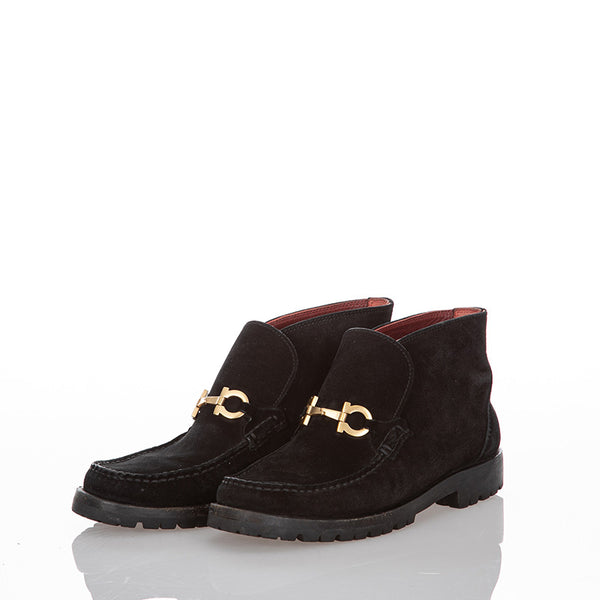 サルヴァトーレフェラガモ ガンチーニ ブラック スウェード ブーツ レディース Salvatore Ferragamo 【中古】