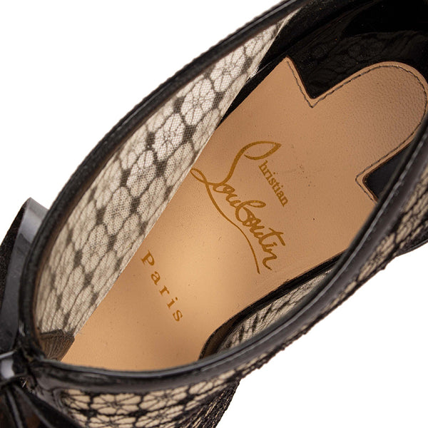 クリスチャンルブタン 2連リボン パンプス ブラック エナメル レース レディース Christian Louboutin 【中古】