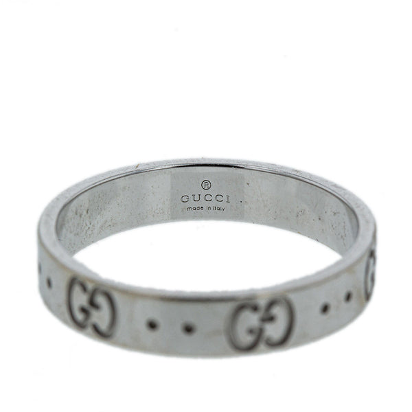 グッチ シルバー K18WG ホワイトゴールド アイコン リング 指輪 レディース GUCCI 16号 【中古】