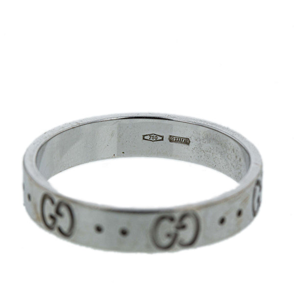 グッチ シルバー K18WG ホワイトゴールド アイコン リング 指輪 レディース GUCCI 16号 【中古】