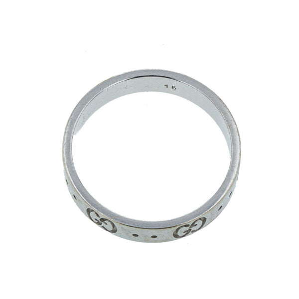 グッチ シルバー K18WG ホワイトゴールド アイコン リング 指輪 レディース GUCCI 16号 【中古】