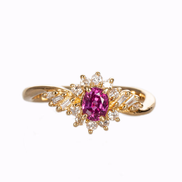 K18YG イエローゴールド ルビー0.40ct ダイヤ0.25ct リング 指輪 レディース 9.5号 【中古】