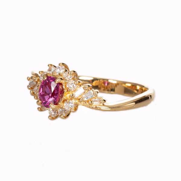 K18YG イエローゴールド ルビー0.40ct ダイヤ0.25ct リング 指輪 レディース 9.5号 【中古】