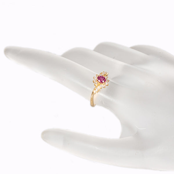 K18YG イエローゴールド ルビー0.40ct ダイヤ0.25ct リング 指輪 レディース 9.5号 【中古】
