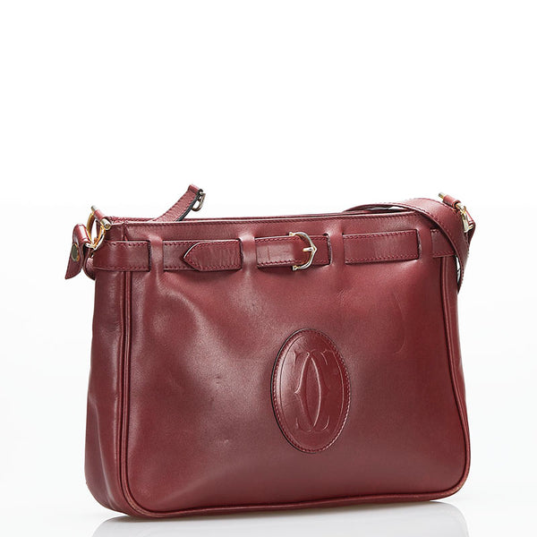 カルティエ マスト 斜め掛け ショルダーバッグ ワインレッド レザー レディース CARTIER 【中古】