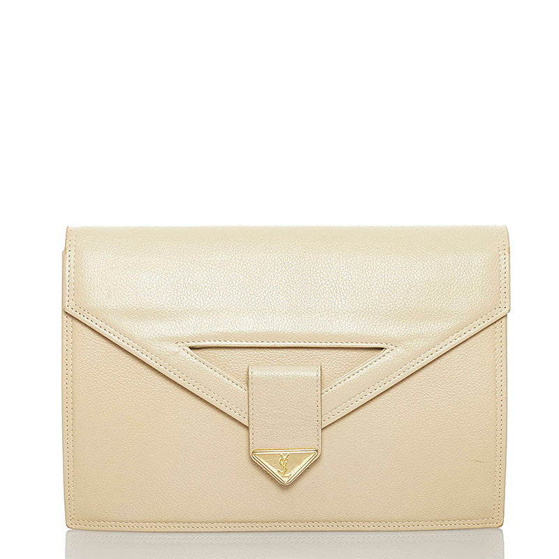 サンローラン アイボリー レザー クラッチバッグ レディース SAINT LAURENT 【中古】