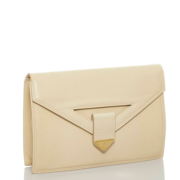 サンローラン アイボリー レザー クラッチバッグ レディース SAINT LAURENT 【中古】
