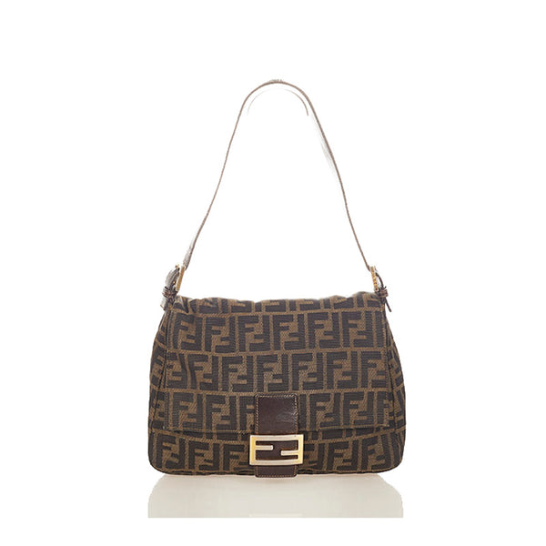 フェンディ ズッカ マンマバケット ブラウン キャンバス レザー ショルダーバッグ レディース FENDI 【中古】