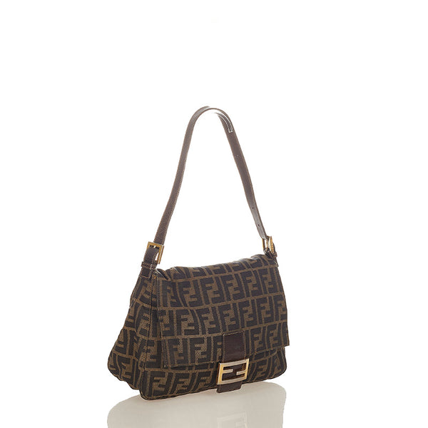 フェンディ ズッカ マンマバケット ブラウン キャンバス レザー ショルダーバッグ レディース FENDI 【中古】