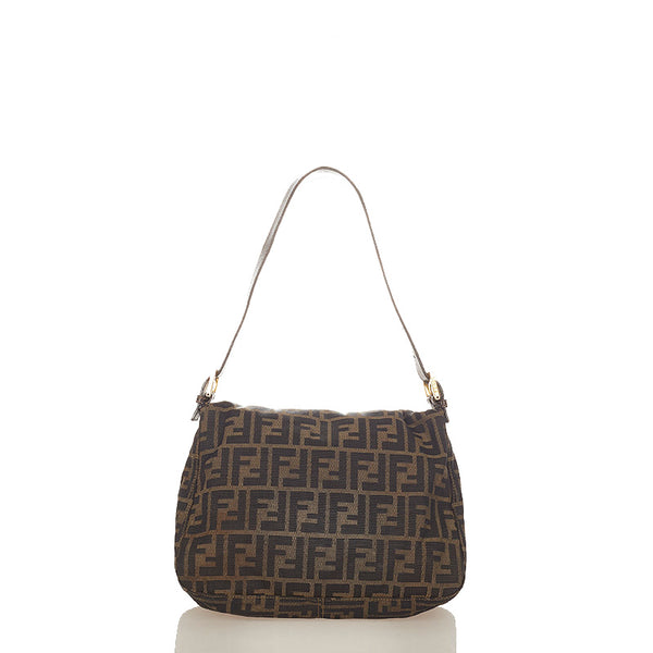 フェンディ ズッカ マンマバケット ブラウン キャンバス レザー ショルダーバッグ レディース FENDI 【中古】