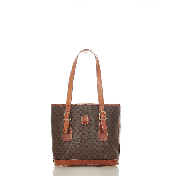 セリーヌ マカダム ブラウン PVC レザー ショルダーバッグ レディース CELINE 【中古】
