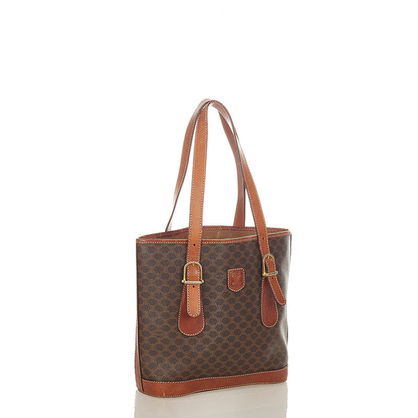 セリーヌ マカダム ブラウン PVC レザー ショルダーバッグ レディース CELINE 【中古】