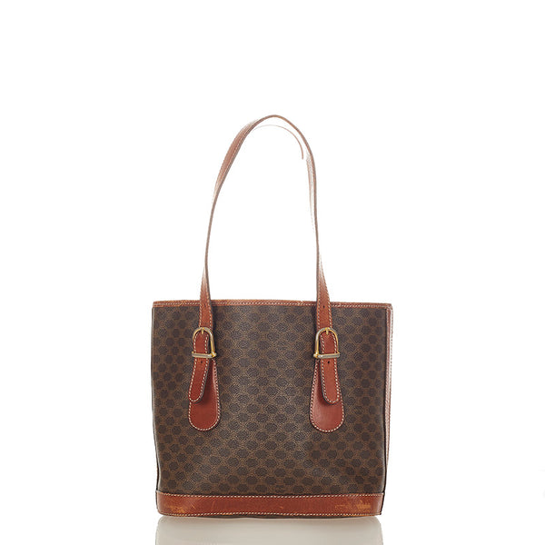 セリーヌ マカダム ブラウン PVC レザー ショルダーバッグ レディース CELINE 【中古】