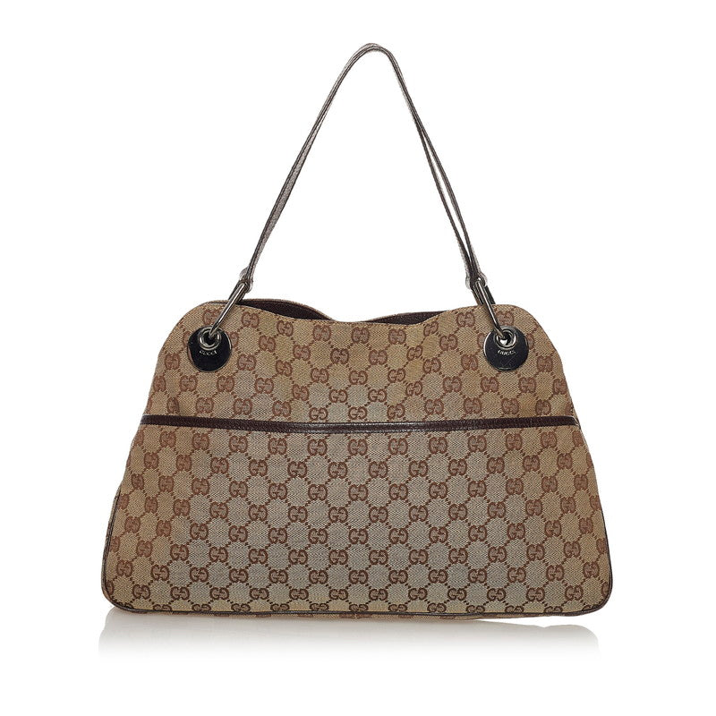 グッチ GGキャンバス エクリプス ショルダーバッグ 121023 ベージュ ブラウン キャンバス レザー レディース GUCCI 【中古】