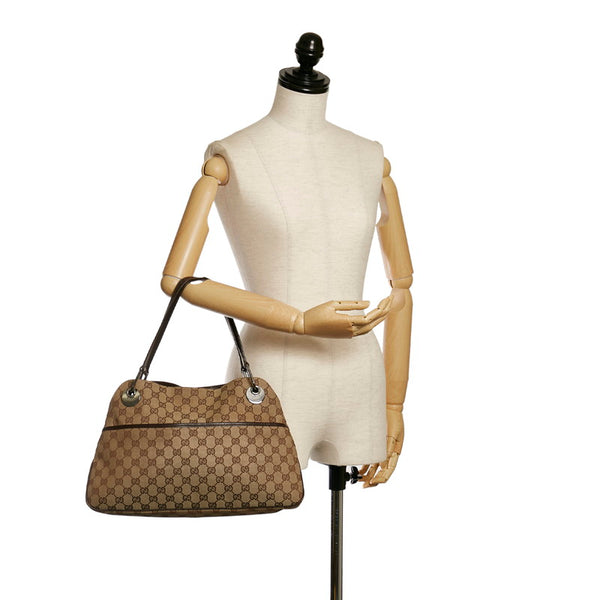 グッチ GGキャンバス エクリプス ショルダーバッグ 121023 ベージュ ブラウン キャンバス レザー レディース GUCCI 【中古】