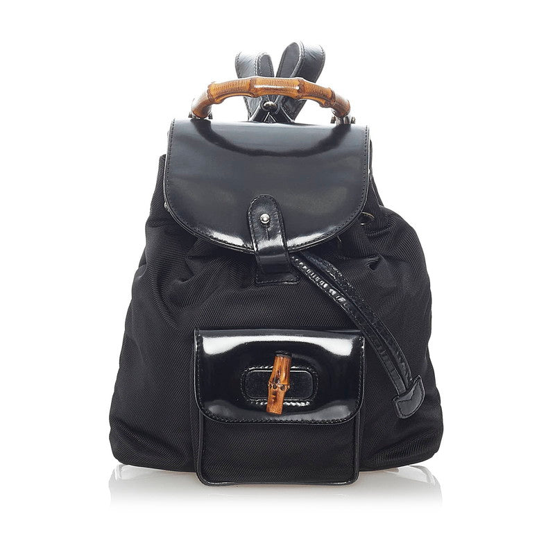 グッチ バンブー リュック バックパック 003 2053 0030 ブラック ナイロン パテントレザー レディース GUCCI 【中古】