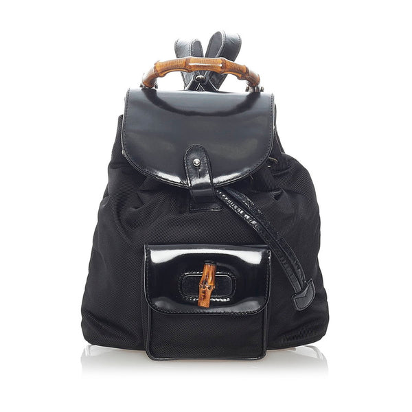 グッチ バンブー リュック バックパック 003 2053 0030 ブラック ナイロン パテントレザー レディース GUCCI 【中古】