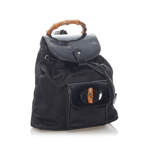 グッチ バンブー リュック バックパック 003 2053 0030 ブラック ナイロン パテントレザー レディース GUCCI 【中古】