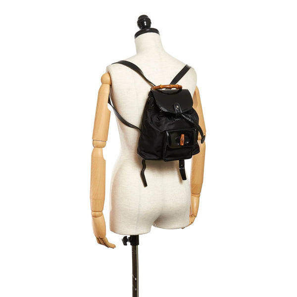 グッチ バンブー リュック バックパック 003 2053 0030 ブラック ナイロン パテントレザー レディース GUCCI 【中古】