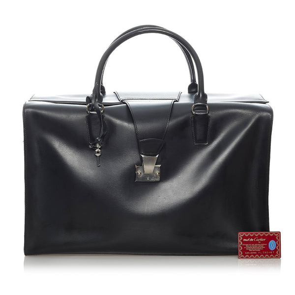 カルティエ ボストンバッグ ブラック レザー メンズ CARTIER 【中古】