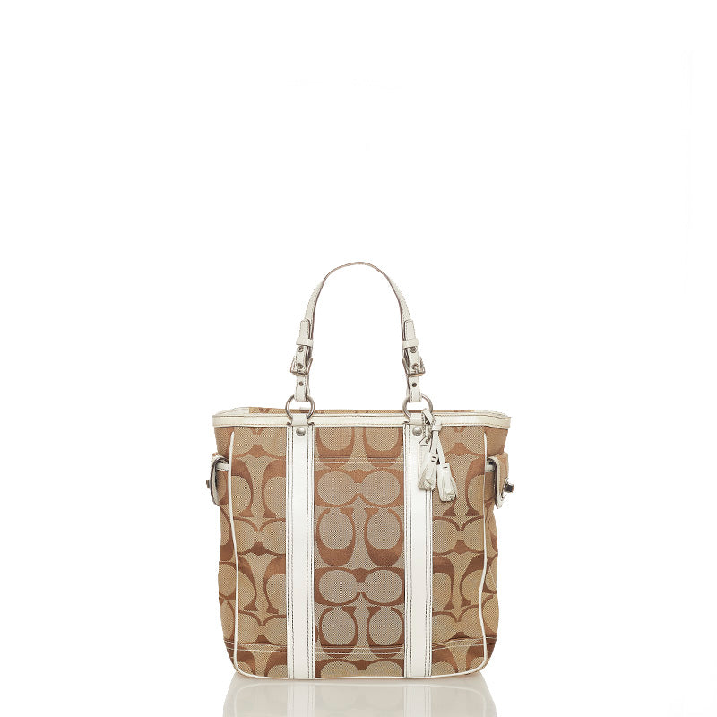 コーチ シグネチャー トートバッグ ベージュ キャンバス レザー レディース COACH 【中古】