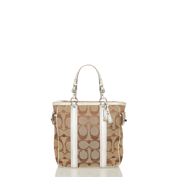 コーチ シグネチャー トートバッグ ベージュ キャンバス レザー レディース COACH 【中古】