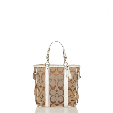 コーチ シグネチャー トートバッグ ベージュ キャンバス レザー レディース COACH 【中古】