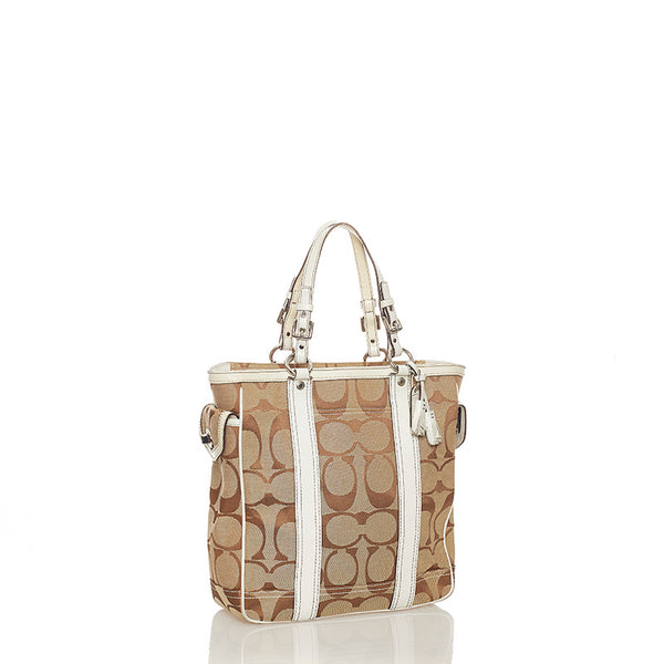 コーチ シグネチャー トートバッグ ベージュ キャンバス レザー レディース COACH 【中古】