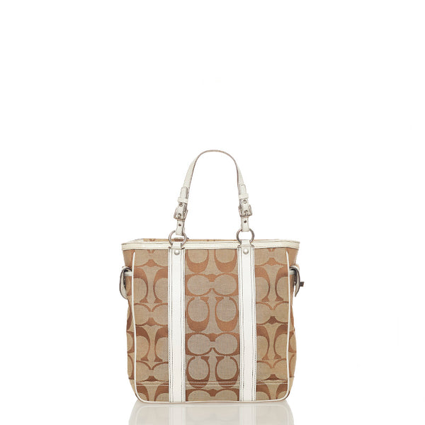 コーチ シグネチャー トートバッグ ベージュ キャンバス レザー レディース COACH 【中古】