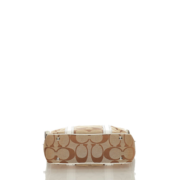 コーチ シグネチャー トートバッグ ベージュ キャンバス レザー レディース COACH 【中古】