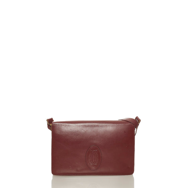 カルティエ マスト ショルダーバッグ ワインレッド レザー レディース CARTIER 【中古】