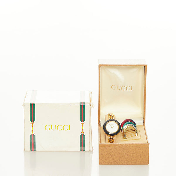 グッチ チェンジベゼル メッキ 腕時計 レディース GUCCI クオーツ ホワイト文字盤 【中古】