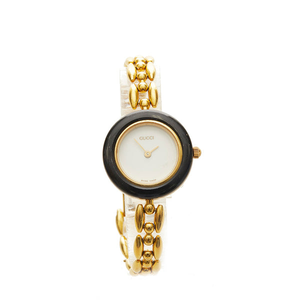 グッチ チェンジベゼル メッキ 腕時計 レディース GUCCI クオーツ ホワイト文字盤 【中古】
