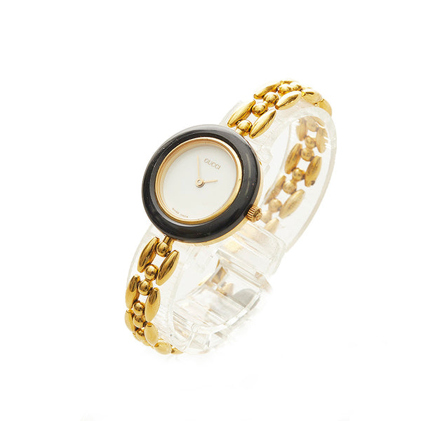 グッチ チェンジベゼル メッキ 腕時計 レディース GUCCI クオーツ ホワイト文字盤 【中古】