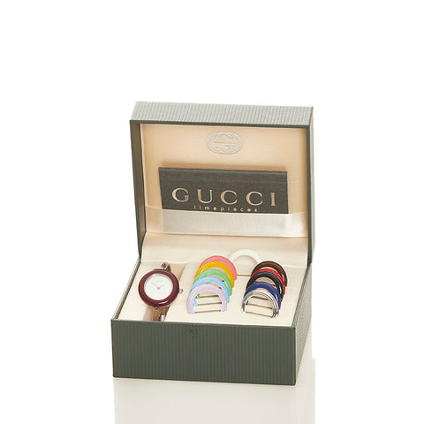 グッチ チェンジベゼル メッキ 腕時計 レディース GUCCI クオーツ ホワイト文字盤 【中古】