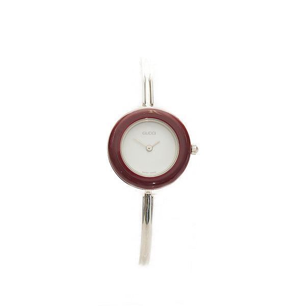 グッチ チェンジベゼル メッキ 腕時計 レディース GUCCI クオーツ ホワイト文字盤 【中古】
