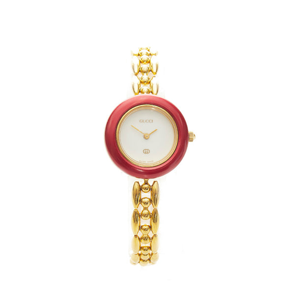 グッチ チェンジベゼル メッキ 腕時計 レディース GUCCI クオーツ ホワイト文字盤 【中古】
